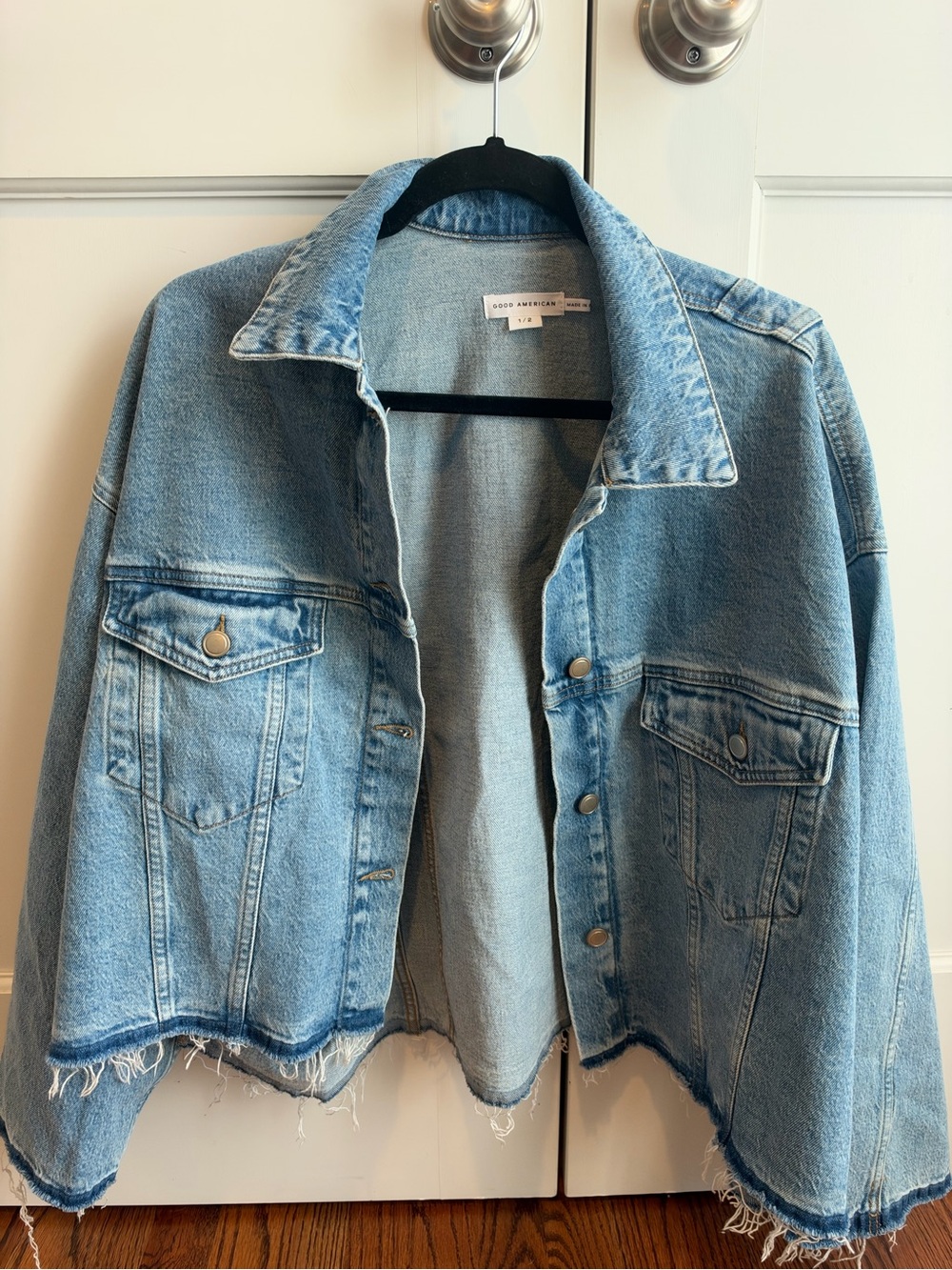 Good American Light Blue Denim Jacket. Oversized size 1/2, new with tags